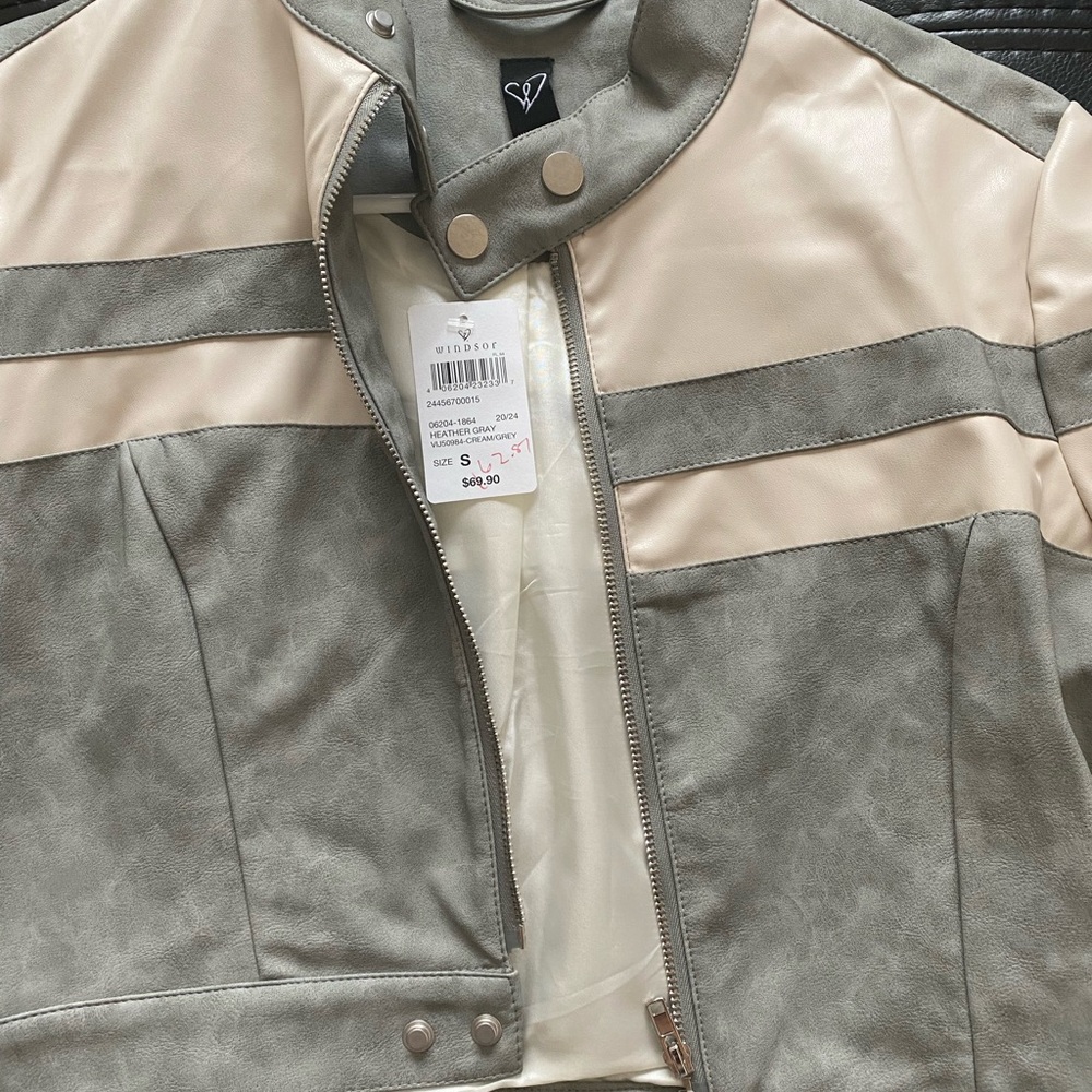 Windsor Cream and Gray Faux Leather Jacket